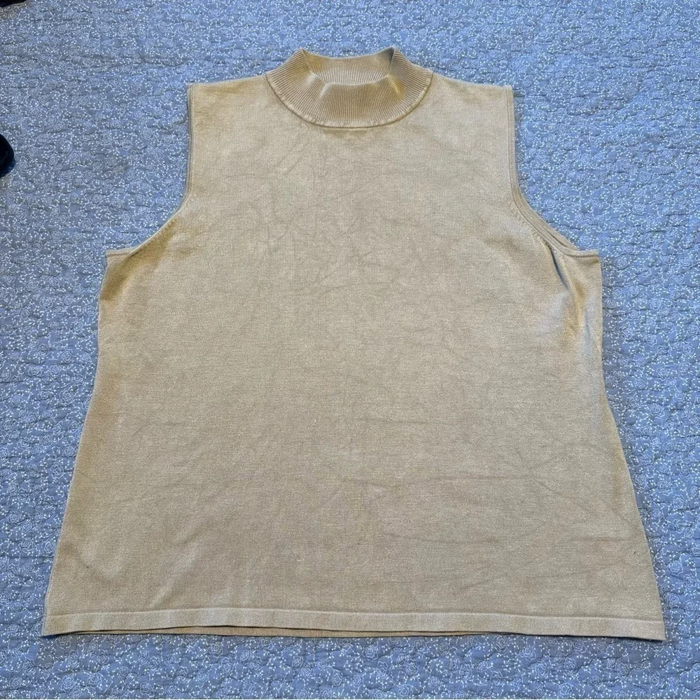 Josephine Chaus Top Neutral Gold Sleeveless Mock Neck Silk Blend  Size 1X